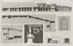 Thèbes. Memnonium [Ramesseum]. 1-4. Plan et coupes d'un grand hypogée ou syringe; 5. Détail de sculpure d'un autre hypogée; 6-8. Plan et coupes d'un édifice ayant un plafond en forme de voute.