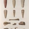 Thèbes. Hypogées. 1-6. Momies d'ibis; 7-13. Fragmens de momies de chacal qui ont été dorées; 14. Fragment de l'enveloppe des doigts d'une momie.