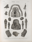 Thèbes. Hypogées. Peintures d'enveloppes de momies, et divers fragmens en bois peint, en pierre et en bronze.