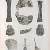 Thèbes. Hypogées. 1.2. Tenons en bois; 3-9. Fragmens d'enveloppe de momie et autres antiques.