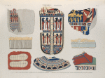Thèbes. Hypogées. 1-3.6-8. Peintures dessinées d'après des enveloppes de momies; 4.5. Détails d'une frange d'une toile rayée, trouvées sur des momies.
