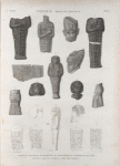 Thèbes. Bybân el-Molouk [Bîbân al-Mulûk]. Idole et fragmens d'antiquités en serpentine, en albâtre et en grès trouvé dans le tombeau isolé de l'ouest.