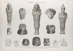 Thèbes. Bybân el-Molouk [Bîbân al-Mulûk]. 1-6. Statues et fragmens de granit noir et de granit rouge trouvés dans les tombeaux des rois à l'ouest; 7-15. Couvercles de vases trouvés dans les hypogées.