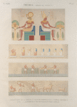 Thèbes. Bybân el-Molouk [Bîbân al-Mulûk]. 1. Tableau peint sur le fond de la salle des harpes dans le 5-e tombeau des rois à l'est; 2-4. Peintures de l'une des salles du même tombeau.