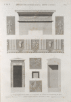 Qous [Qûs] (Apollinopolis Parva), Keft [Qift] (Coptos).  1-4. Couronnement d'une porte, plan, élévation et coupe d'un monolithe de Qous; 5-9. Frise et bas-reliefs dessinés à Keft.