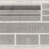 Denderah [Dandara] (Tentyris). 1. Corniche et frise des faces latérales du portique du Grand Temple; 2-5. Bas-reliefs de l'appartement du Zodiaque; 6-12. Détails dessinés sur les murs du Grand Temple.