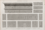 Denderah [Dandara] (Tentyris). 1. Corniche et frise des faces latérales du portique du Grand Temple; 2-5. Bas-reliefs de l'appartement du Zodiaque; 6-12. Détails dessinés sur les murs du Grand Temple.