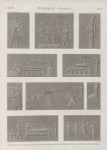 Denderah [Dandara] (Tentyris). Costumes et bas-reliefs sculptés dans l'appartement du Zodiaque et sur les murs du Grand Temple.