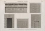 Denderah [Dandara] (Tentyris). 1. Détail de la corniche et de la frise de l'édifice du sud; 2-5. Sculptures intérieures du Typhonium.
