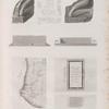 Abydus [Abydos]. 1. Plan général des environs; 2-5. Plans et profils des bâtimens du nord-ouest; 6-12. Vues et détails d'un frament de statue trouvé dans les ruines.