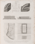 Abydus [Abydos]. 1. Plan général des environs; 2-5. Plans et profils des bâtimens du nord-ouest; 6-12. Vues et détails d'un frament de statue trouvé dans les ruines.