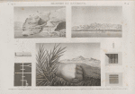 Memphis et environs. 1. Poignet d'un colosse à Memphis; 2-7. Plan, coupe et détails d'un tombeau de momies d'oiseaux à Saqqârah; 8. Vue des carrières de Torrah [Tura]; 9. Vue d'un mur antique.