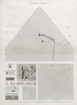Pyramides de Memphis. 1-4. Plans, coupe et entrée de la Grande Pyramide; 5-10. Plan, élévation, coupe et détails d'un tombeau principal et de son sarcophage; 11-15. Détails des environs.