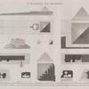 Pyramides de Memphis. 1-8. Plan et élévation de la 2-e pyramide, plans et coupes d'un hypogée à l'ouest et d'un autre à l'est; 9.10. Plan et élévation de la 3-e pyramide, de l'édifice de l'est et d'une grande chaussée; 11-14. Plans et élévation de la 4-e pyramide et d'une pyramide à dégrés; 15.16. Tombeau pyramidal à l'ouest de la Grande Pyramide.