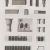 Alexandrie [Alexandria]. 1-8. Plan, coupes et détails d'une grande citerne; 9.10. Détails d'une colonne avec un chapiteau en marbre; 11-18. Sarcophages, statue et socle en granit.