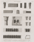 Alexandrie [Alexandria]. 1-8. Plan, coupes et détails d'une grande citerne; 9.10. Détails d'une colonne avec un chapiteau en marbre; 11-18. Sarcophages, statue et socle en granit.