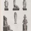 Collection d'antiques. 1-3. Figures en bronze; 4.5. Figure en basalte; 6. Figure en terre cuite émaillée.