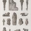 Collection d'antiques. 1-3.7.8.12.15. Figures en bronze; 4.5.9.10. Figures en pierre schisteuse et en serpentine; 6.11.13.14. Figures en terre cuite.