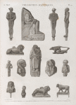 Collection d'antiques. 1-3.7.8.12.15. Figures en bronze; 4.5.9.10. Figures en pierre schisteuse et en serpentine; 6.11.13.14. Figures en terre cuite.