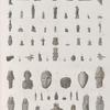 Collection d'antiques. 1-19.21.27.29.30.32.34.36.38-41.43.46.48.49.51.62.64.65. Figures en terre cuite; 20. en marbre; 28.31.35.37.44.45. Amulettes; 42.47. en pierre; 49. en serpentine; 50.63. Vase et lampe en terre cuite.