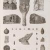 Collection d'antiques. 1.3-5. Toiles peintes; 2. Masque en bois; 6.14.28. Objets en terre cuite; 7-13.16.18-27.29. Diverses figures et amulettes en forme de scarabées; 15. Fragment de bas-relief; 17. Tête de boeuf en pierre.