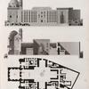 Le Kaire [Cairo]. Plan, élévation et coupe longitudinale de la Mosquée de Soultân Hasan.