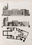 Le Kaire [Cairo]. Plan, élévation et coupe longitudinale de la Mosquée de Soultân Hasan.