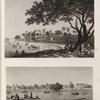 Le Kaire [Cairo]. 1. Vue du quartier général de l'armée française; 2. Vue de la place Ezbekyeh [Ezbekîya].