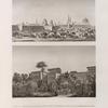 Le Kaire [Cairo]. 1. Vue du jardin du palais d'Elfy-Bey, quartier général de l'armée française; 2. Vue de la caravane de Tôr près la ville des tombeaux.