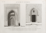 Le Kaire [Cairo] et environs. 1. Plan et élévation d'une porte intérieure du palais de Negm ed-Din dans la cour du Meqyas de Roudah [el-Rôda]; 2.3. Vue perspective et détail d'une porte de la maison de Soultan Dâher Beybars.