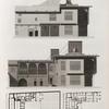 Le Kaire [Cairo]. 1.2. Plans du rez de chaussée et du 1-er étage de la maison de Hasan Kâchef ou de l'institut; 3.4. Élévations sur la cour et sur le jardin.
