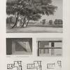 Le Kaire [Cairo]. 1. Vue du jardin de la maison de Hasan Kâchef ou de l'institut; 2-4. Plans de la maison d'Ybrâhym Kykheyd el-Sennary; 5-6. Vue intérieure et coupe de la même maison.