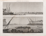 Rosette [Rosetta] and environs. 1.2. Vue de la ville de Rosette et de l'île de Farcheh; 2. Vue de Boghâz ou embouchure du Nil.