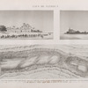 Lacs de Natroun. 1. Vue d'El-Rahâouy, près Omm-Dynâr, prise du côté de l'ouest; 2. Carte topographique des deux principaux lacs de Natroun; 3. Vue du batiment appelé Qasr, prise du côté du sud-ouest.