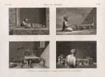 Arts et métiers. 1. Le passementier; 2. Le faiseur de cordonnets; 3. Le favricant d'étoffes de laine; 4. Le ceinturonnier.