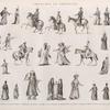 Costumes et portraits. 1.2.4.11. Costumes militaires; 3. Janissaire; 5.8. Beys; 7.17. Mamlouks; 12.15. Arabes; 13.14. A'lmés; 16.18.20.21. Cheykhs; 25.27. Femmes dans le harem; 26. Mariée; 28. Écrivain copte; 6.9.10.19.22-24.29.30. Divers costumes.