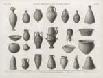 Vases, meubles et instrumens. 1. Qoulleh; 2.5-7.23. Barils; 4.10-12.17. Jarres; 3.9.20. Pots à chapelet; 18. Pot où nichent les pigeons; 22. Alambic; 24. Moule à sucre; 8.13-16.19.21. Autres vases pour divers usages.