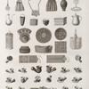 Vases, meubles et instrumens. 1-6. Vases; 7-16. Paniers et ouvrages en feuilles de palmier; 17.18. Lanterne; 19-42. Sygy (jeu), ouvrages en peau, pipes.