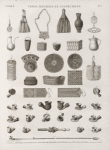 Vases, meubles et instrumens. 1-6. Vases; 7-16. Paniers et ouvrages en feuilles de palmier; 17.18. Lanterne; 19-42. Sygy (jeu), ouvrages en peau, pipes.