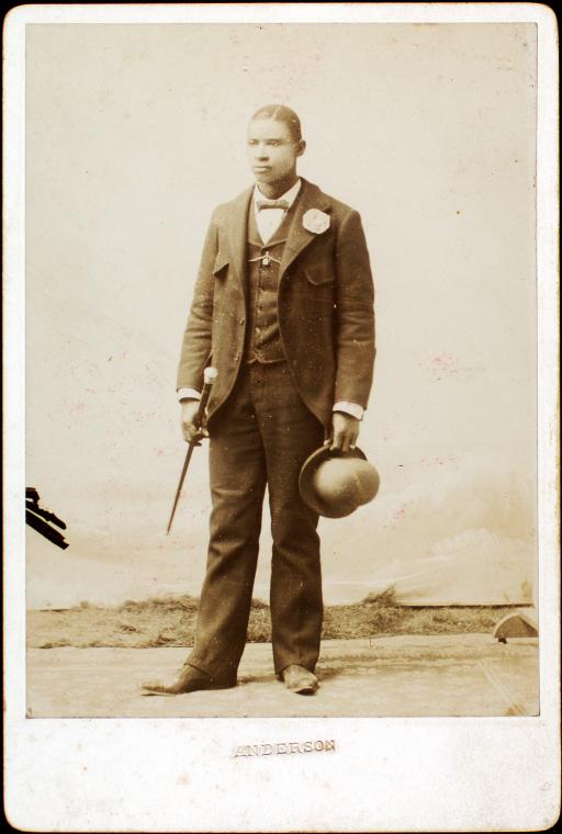 Full length portrait of man with bowler hat and cane. - NYPL Digital ...