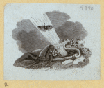 Violin players, harps, and symbols of the arts.