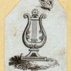 Violin players, harps, and symbols of the arts.