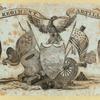 Allegorical imagery of patriotism and the military.