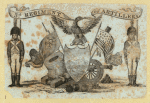 Allegorical imagery of patriotism and the military.