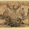 Allegorical imagery of patriotism and the military.