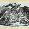 Shields and allegorical imagery representing the military.