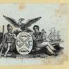 Shields and allegorical imagery representing the military.