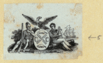 Shields and allegorical imagery representing the military.