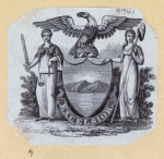 Allegorical imagery featuring shields, eagles, and cannons.