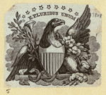 Commercial and patriotic imagery featuring eagles and shields.